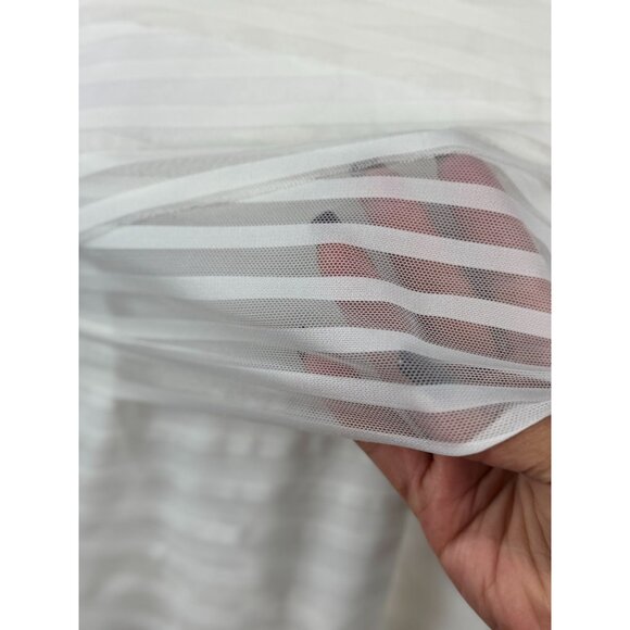 Dana Buchman L White Layered Mesh Stripe Top Sheer Blouse Long Sleeve Stretch - Picture 4 of 10